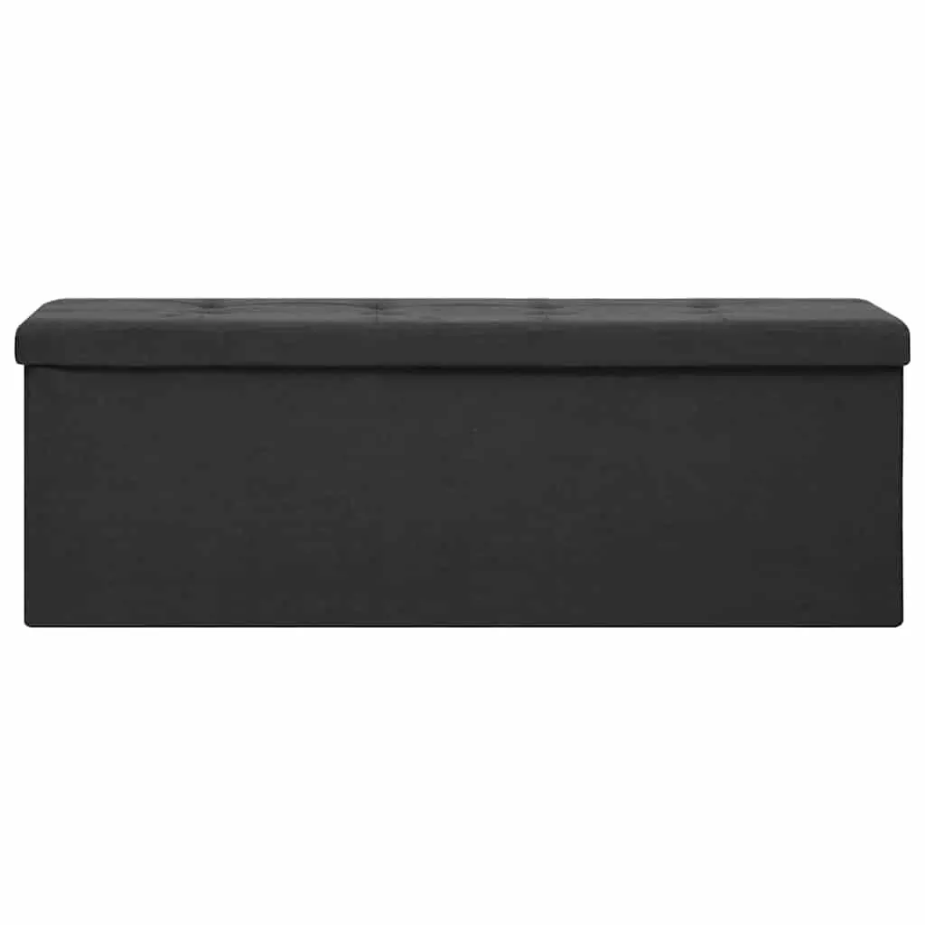 Folding Storage Bench Black Faux Linen Seat Box Container Ottoman Space Saving