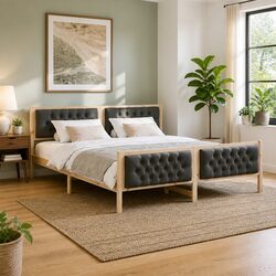 Bed Frame with Headboard 180 x 200 cm Solid Pine Wood Slatted Support