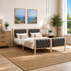 Bed Frame with Headboard 150 x 200 cm Solid Pine Wood Slatted Modern Design