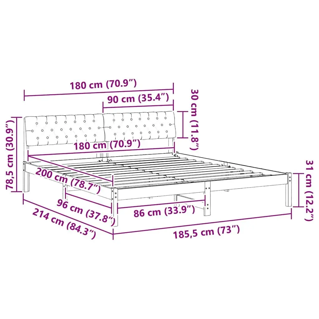 Platform Bed Frame 180 x 200 cm Brown Dark Grey Solid Pine Wood Modern Bedroom