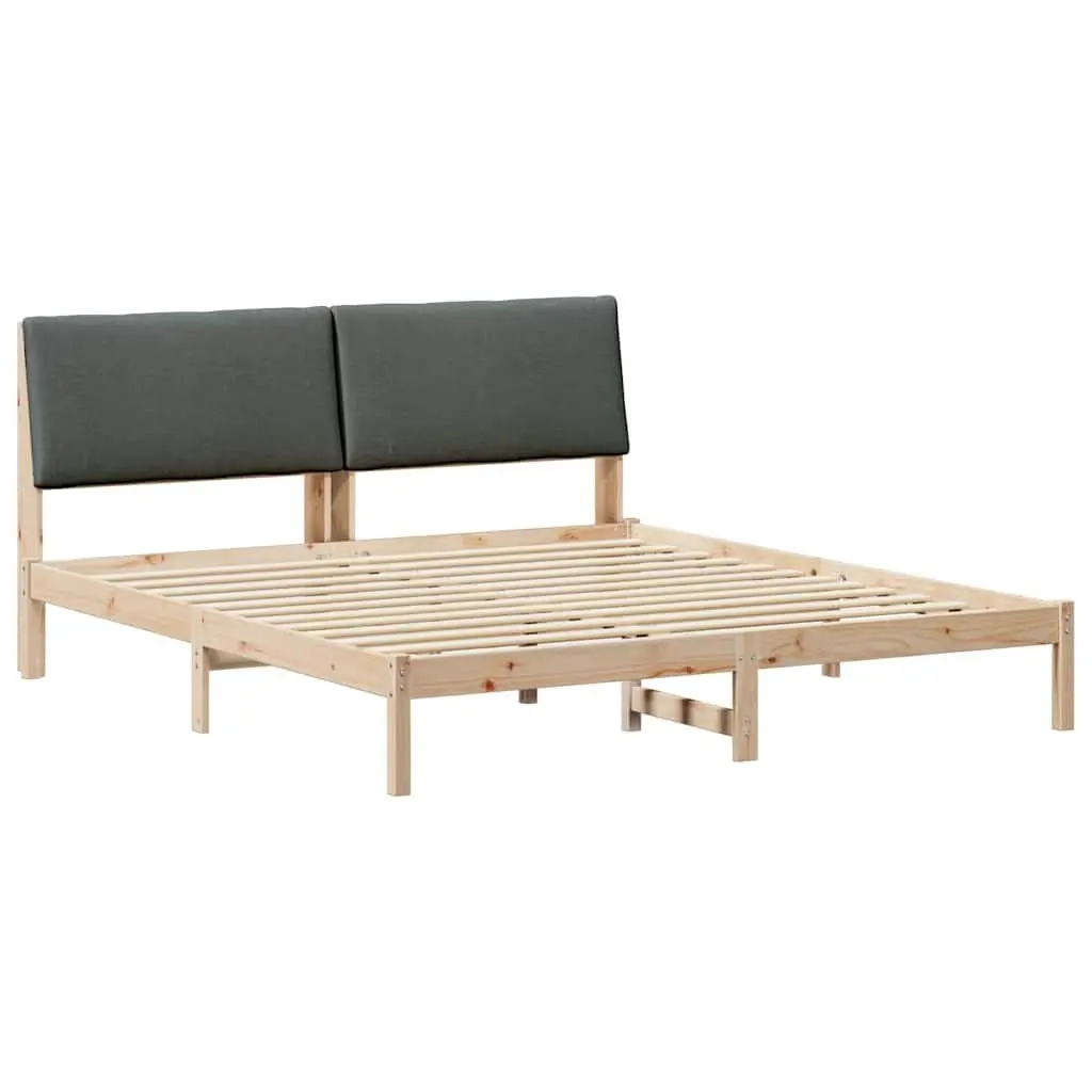 Bed Frame 180 x 200 cm Brown Dark Grey Solid Pine Wood Headboard Modern Bedroom