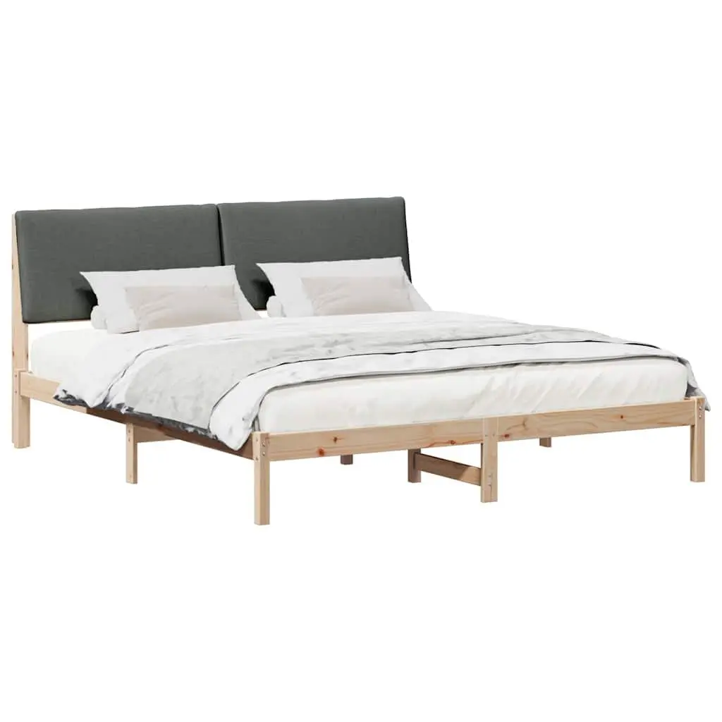 Bed Frame 180 x 200 cm Brown Dark Grey Solid Pine Wood Headboard Modern Bedroom