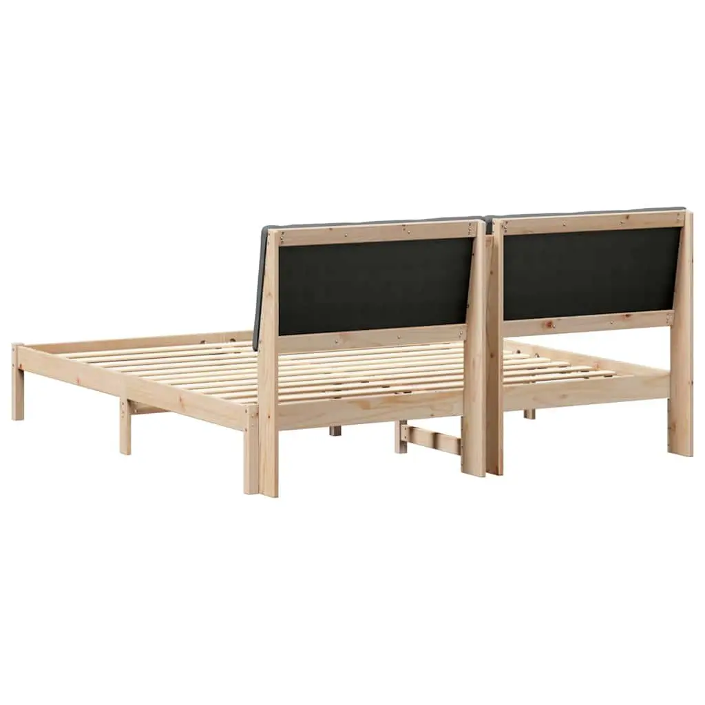 Bed Frame 180 x 200 cm Brown Dark Grey Solid Pine Wood Headboard Modern Bedroom