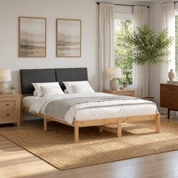 Bed Frame 150 x 200 cm with Headboard Modern Bedroom Furniture Solid Pine Wood