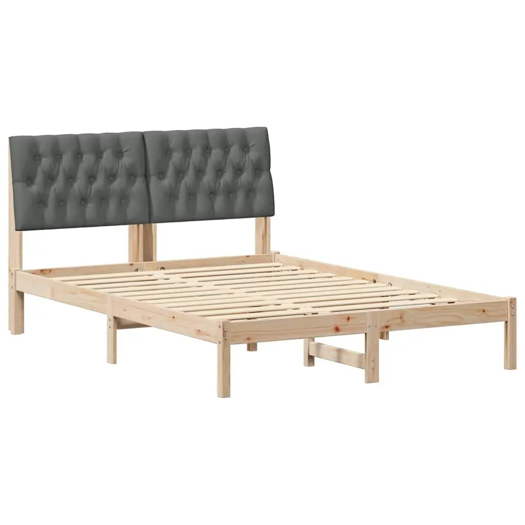 Bed Frame Brown 150 x 200 cm Upholstered Headboard Platform Slatted Base