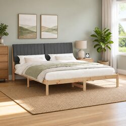 Comfortable Brown Bed Frame with Headboard 180 x 200 cm