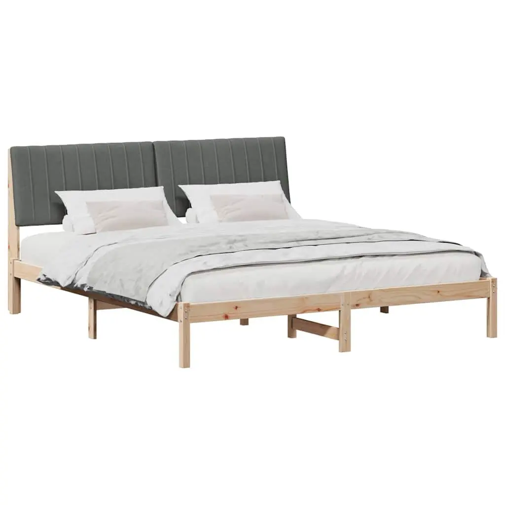 Bed Frame Brown 180 x 200 cm Solid Pine Wood Platform Slatted Upholstered Headboard