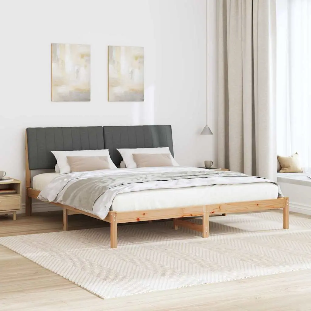 Bed Frame Brown 180 x 200 cm Solid Pine Wood Platform Slatted Upholstered Headboard