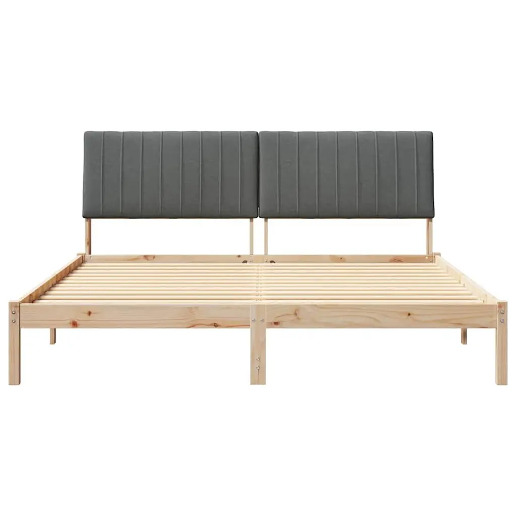 Bed Frame Brown 180 x 200 cm Solid Pine Wood Platform Slatted Upholstered Headboard