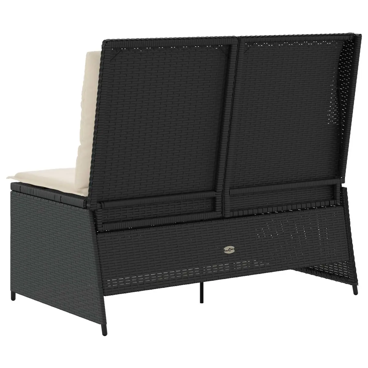 Reclining Garden Bench Black Multi-Position Adjustable Backrest Outdoor Rattan