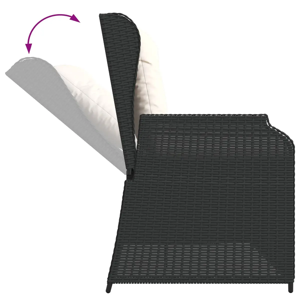 Reclining Garden Bench Black Multi-Position Adjustable Backrest Outdoor Rattan
