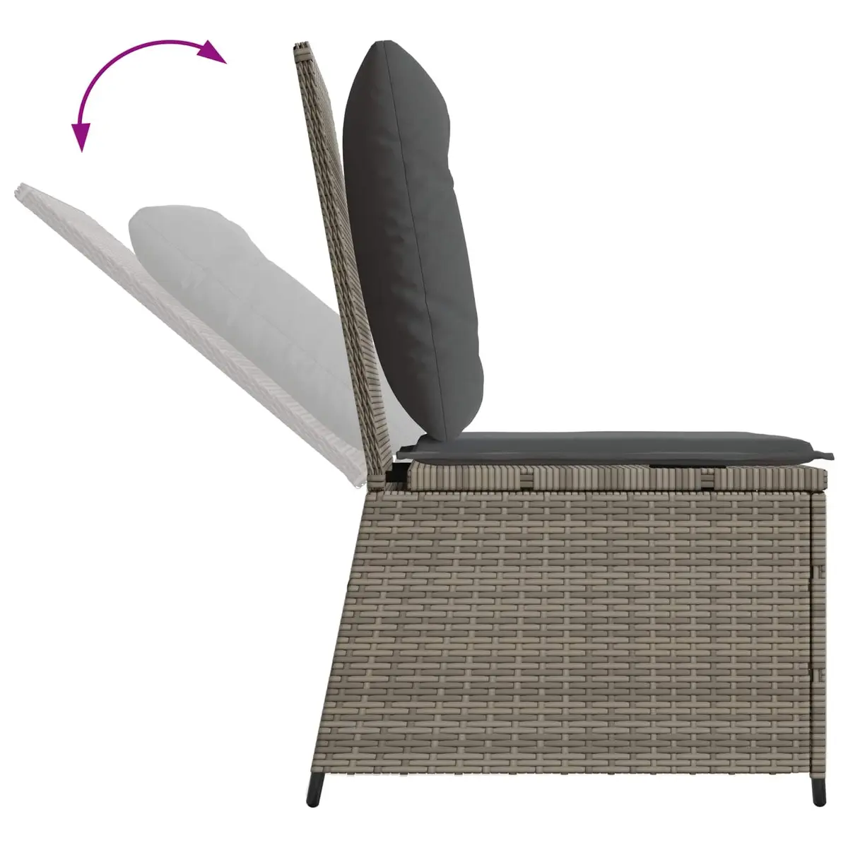 Garden Sofa Grey Poly Rattan Reclining Outdoor Lounge Patio Furniture Seat