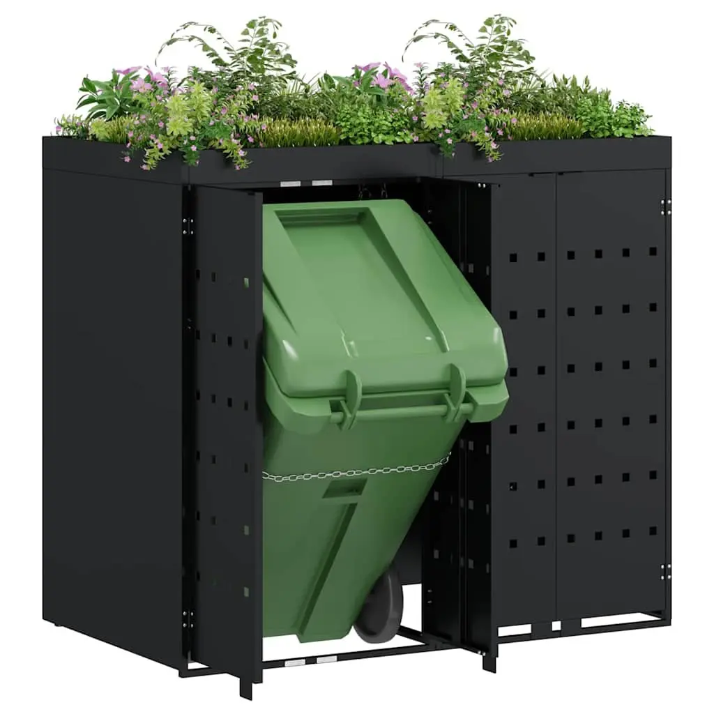 Wheelie Bin Storage Black 2 Bins Outdoor Waste Container Enclosure with Planter Roof