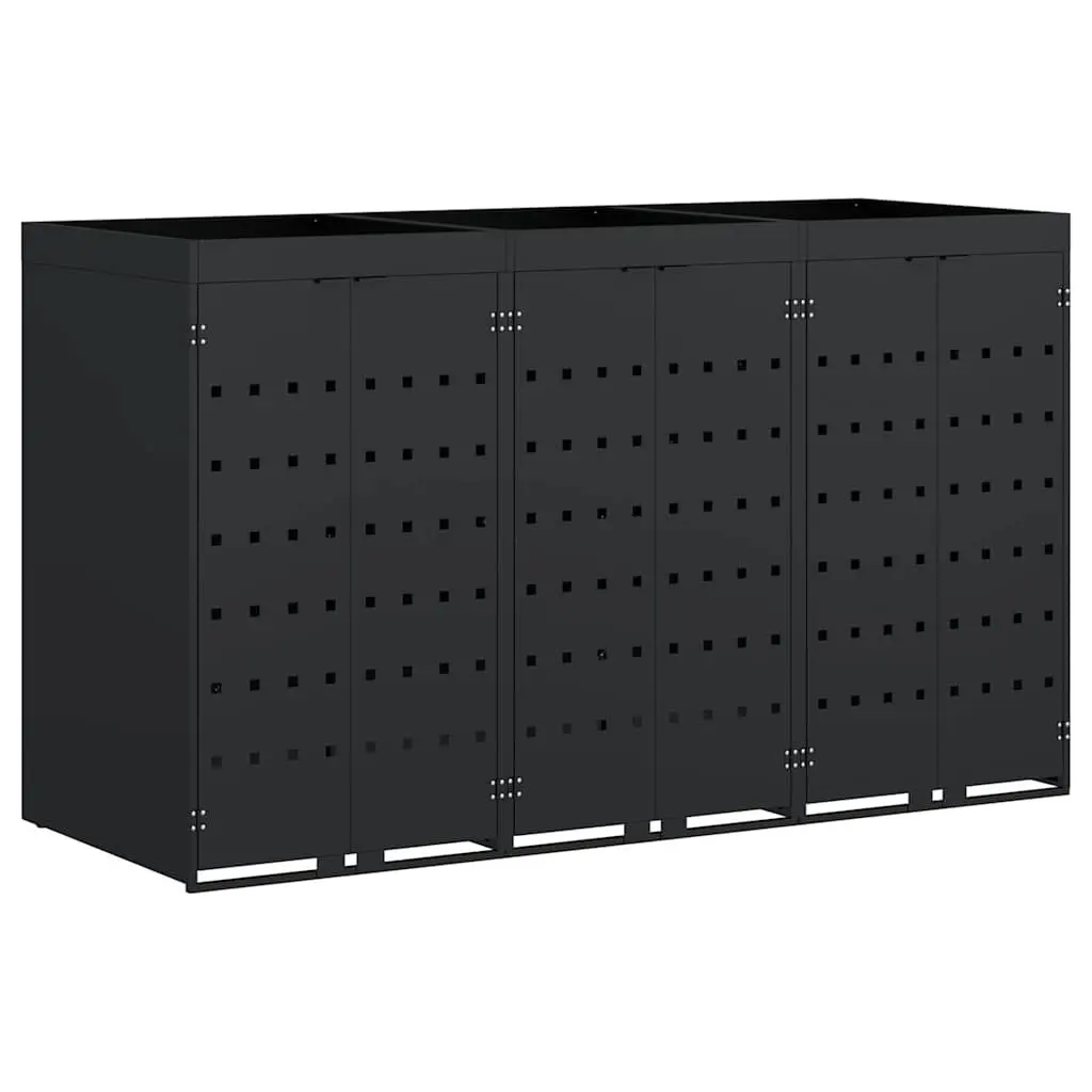 Wheelie Bin Storage 3 Bins Black Outdoor Garden Waste Container Enclosure Modern
