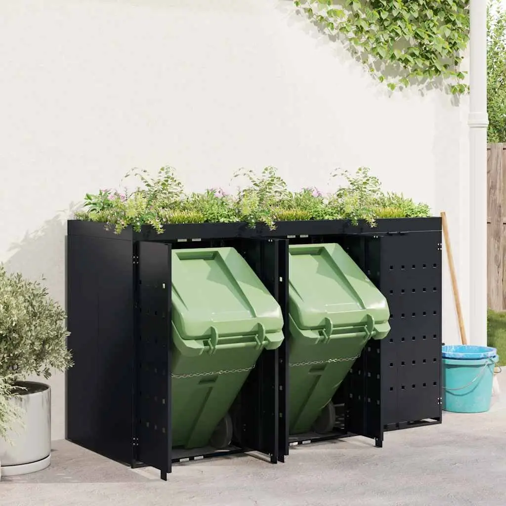 Wheelie Bin Storage 3 Bins Black Outdoor Garden Waste Container Enclosure Modern