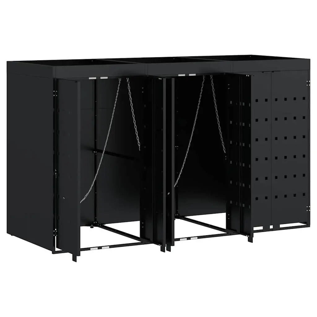 Wheelie Bin Storage 3 Bins Black Outdoor Garden Waste Container Enclosure Modern