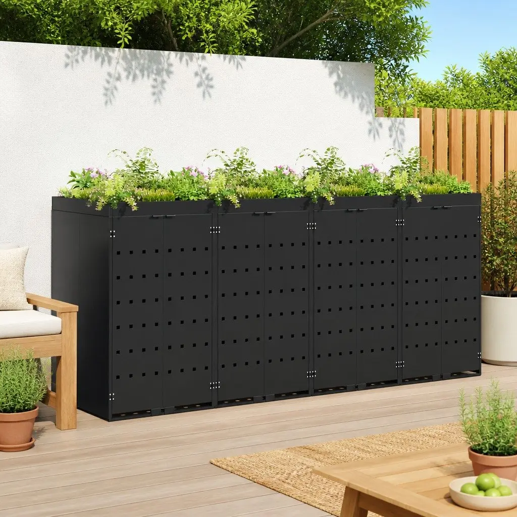 Wheelie Bin Storage for 4 Bins Black 272 x 77.5 x 121.5 cm Outdoor Garden