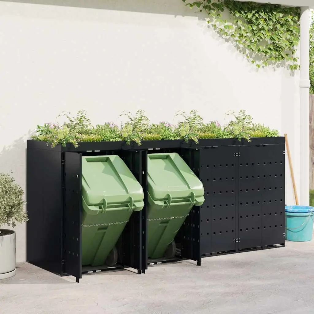 Wheelie Bin Storage Black 272 x 77.5 x 121.5 cm Outdoor Garden Planter Roof