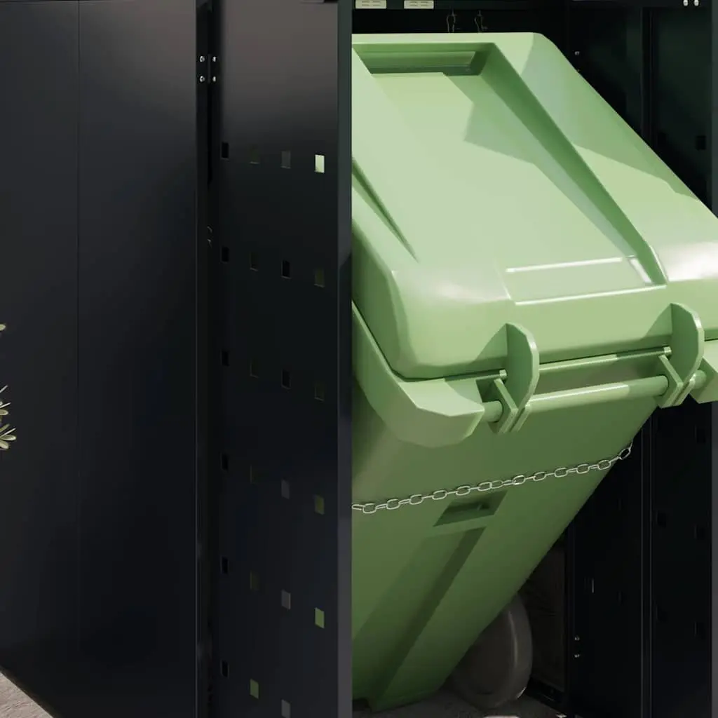 Wheelie Bin Storage Black 340 x 77.5 x 121.5 cm Outdoor Durable Powder-coated Steel with Planter Roof