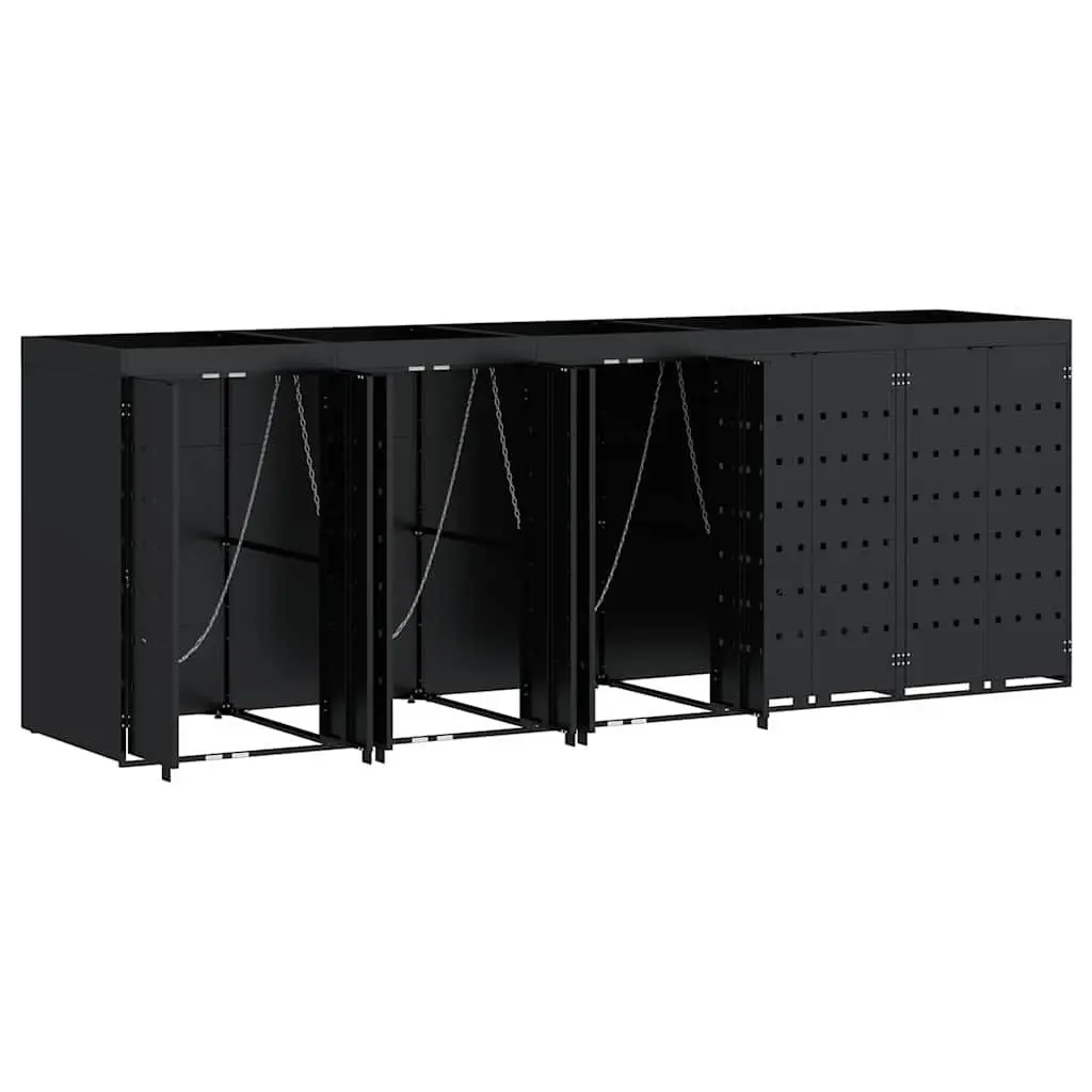 Wheelie Bin Storage Black 340 x 77.5 x 121.5 cm Outdoor Durable Powder-coated Steel with Planter Roof