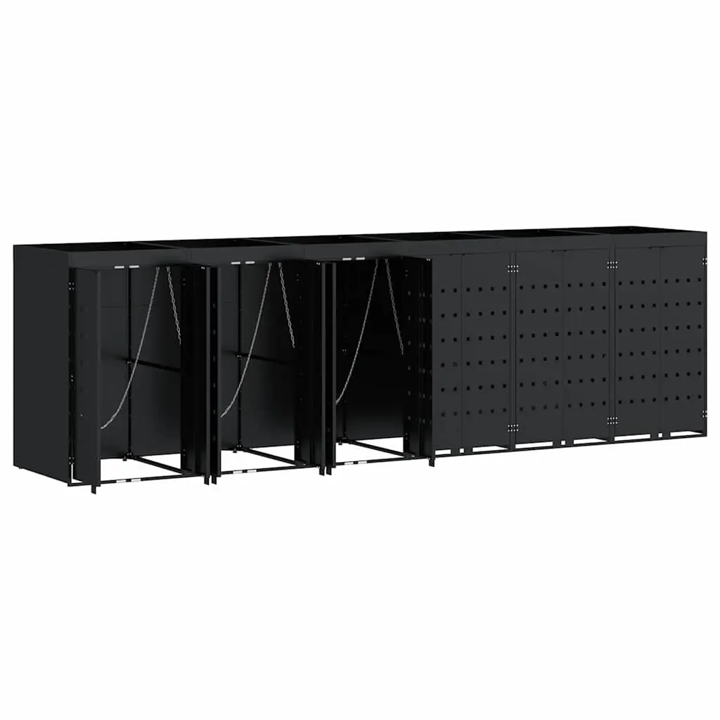 Wheelie Bin Storage for 6 Bins Black Outdoor Garden Waste Container Enclosure