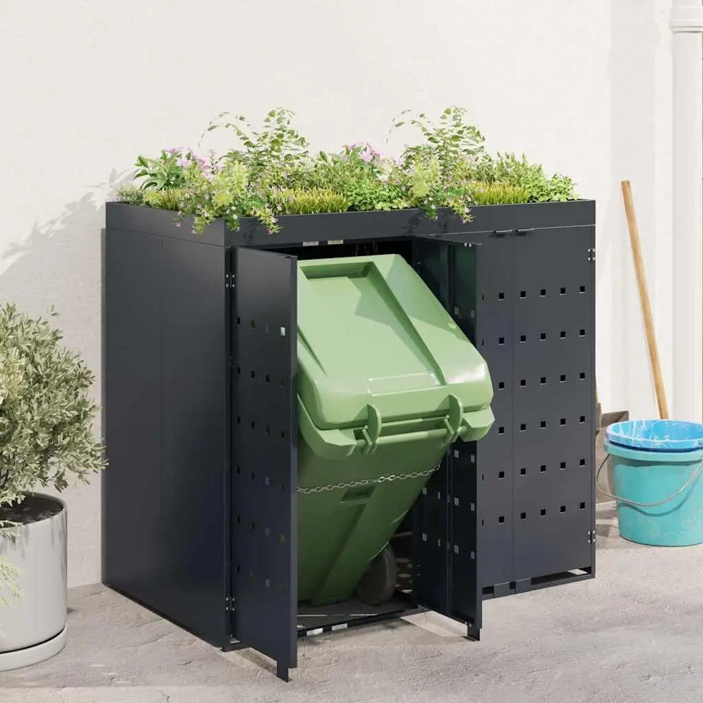 Wheelie Bin Storage Enclosure Anthracite 2 Bins Planter Roof Outdoor Waste Container