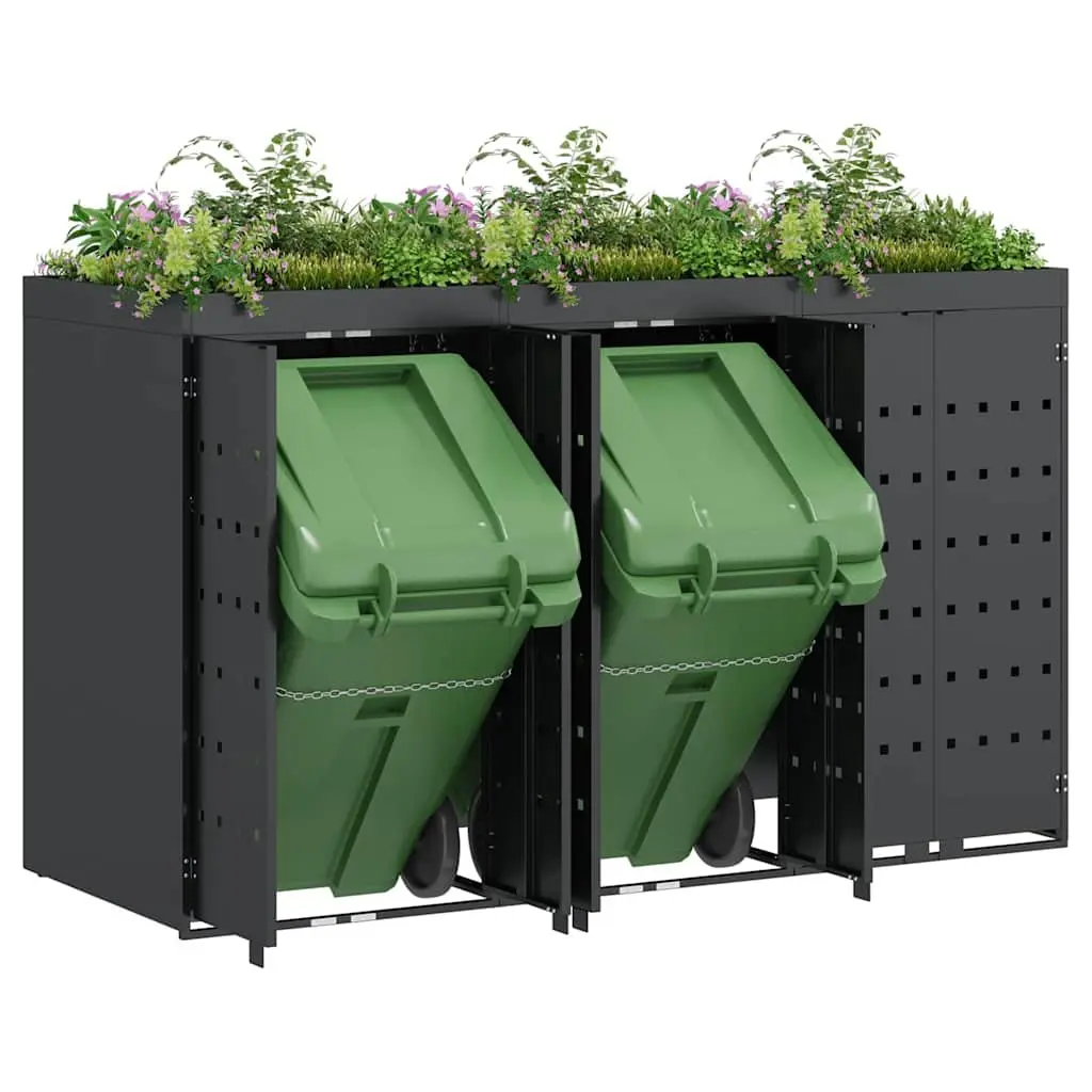 Wheelie Bin Storage Enclosure Anthracite 3 Bins Planter Roof Outdoor Waste Container