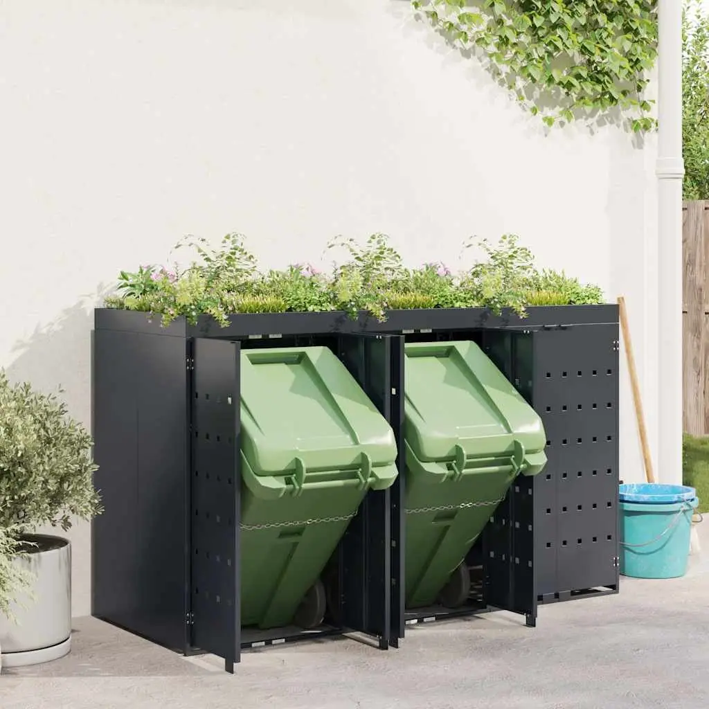 Wheelie Bin Storage Enclosure Anthracite 3 Bins Planter Roof Outdoor Waste Container