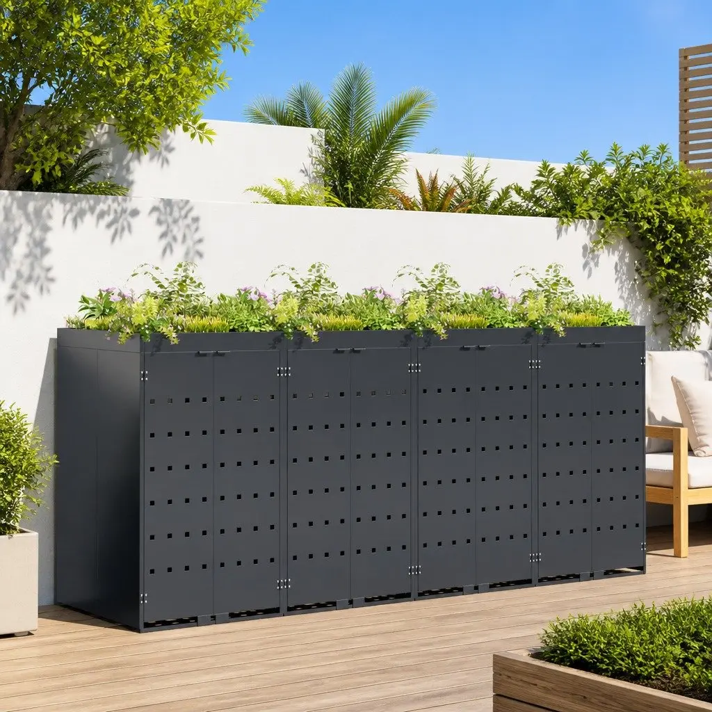 Wheelie Bin Storage Enclosure 4 Bins Outdoor Garden Waste Container Planter Roof