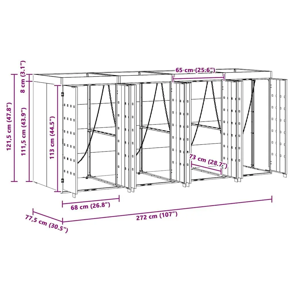 Wheelie Bin Storage Enclosure Anthracite 4 Bins Outdoor Garden Waste Container Planter Roof
