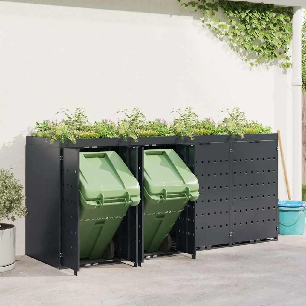Wheelie Bin Storage Enclosure Anthracite 4 Bins Outdoor Garden Waste Container Planter Roof