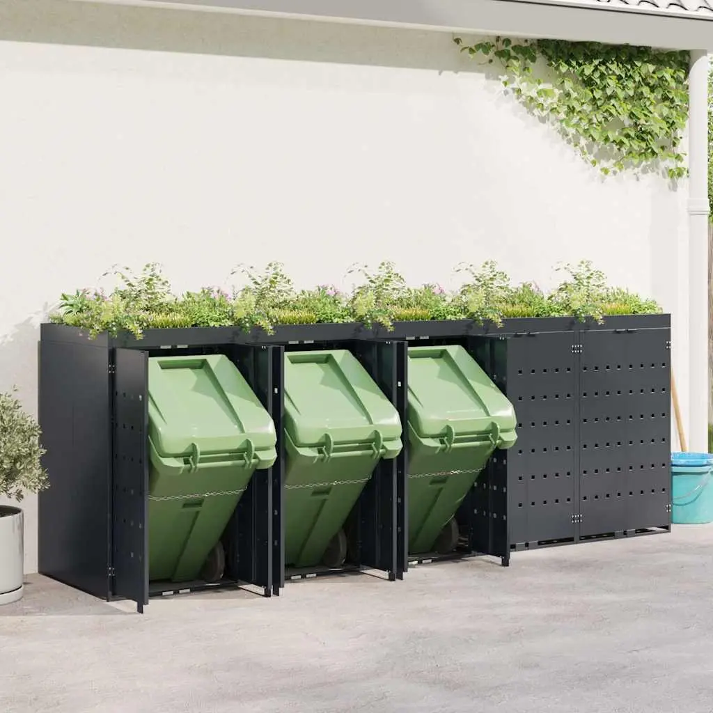 Wheelie Bin Storage Unit Anthracite Outdoor Waste Container 5 Bins Planter Roof