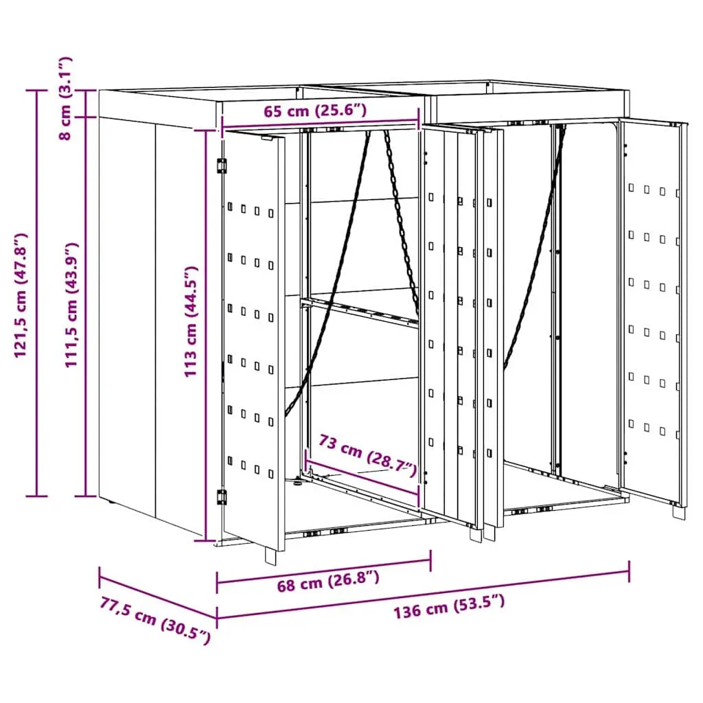Wheelie Bin Storage Light Grey 2 Bins Planter Roof Weather Resistant