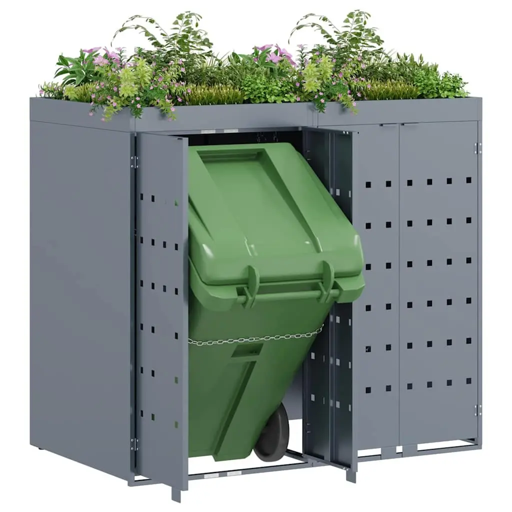 Wheelie Bin Storage Light Grey 2 Bins Planter Roof Weather Resistant