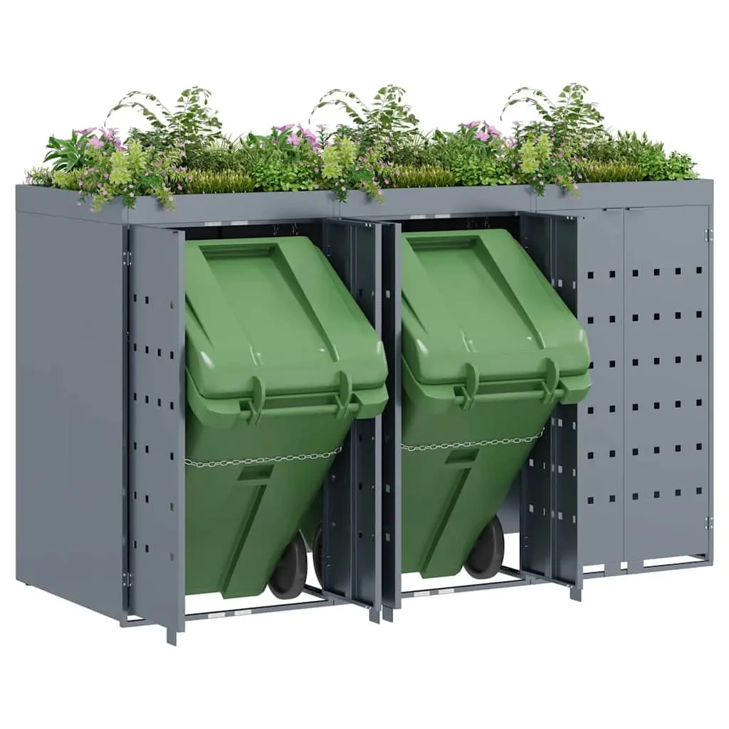 Wheelie Bin Storage Light Grey Outdoor Garden Waste Container with Planter Roof