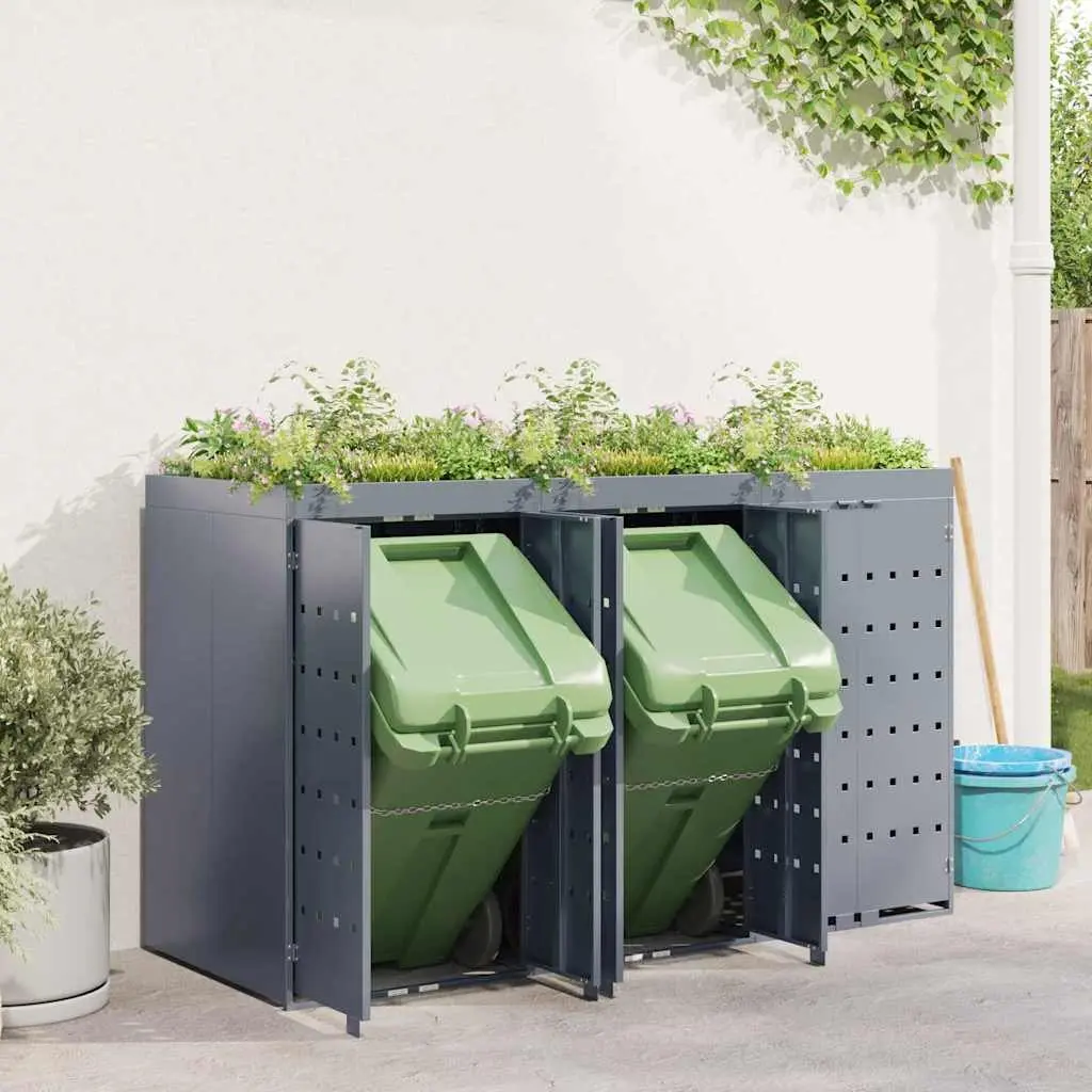 Wheelie Bin Storage Light Grey Outdoor Garden Waste Container with Planter Roof