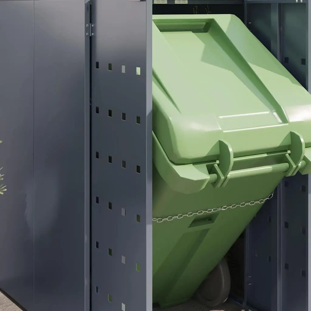 Wheelie Bin Storage Light Grey Outdoor Garden Waste Container with Planter Roof