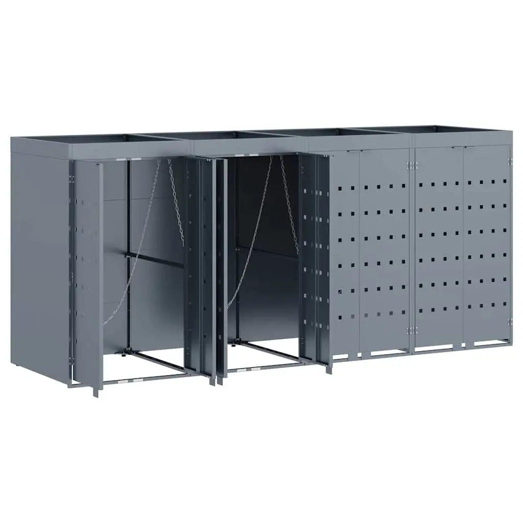 Wheelie Bin Storage Light Grey Outdoor Garden Waste Container Enclosure 4 Bins Planter Roof