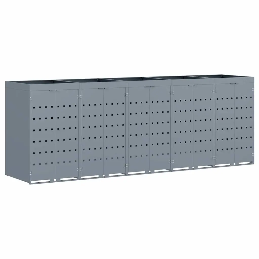 Wheelie Bin Storage Enclosure Light Grey Outdoor 5 Bins Powder-coated Steel Planter Roof