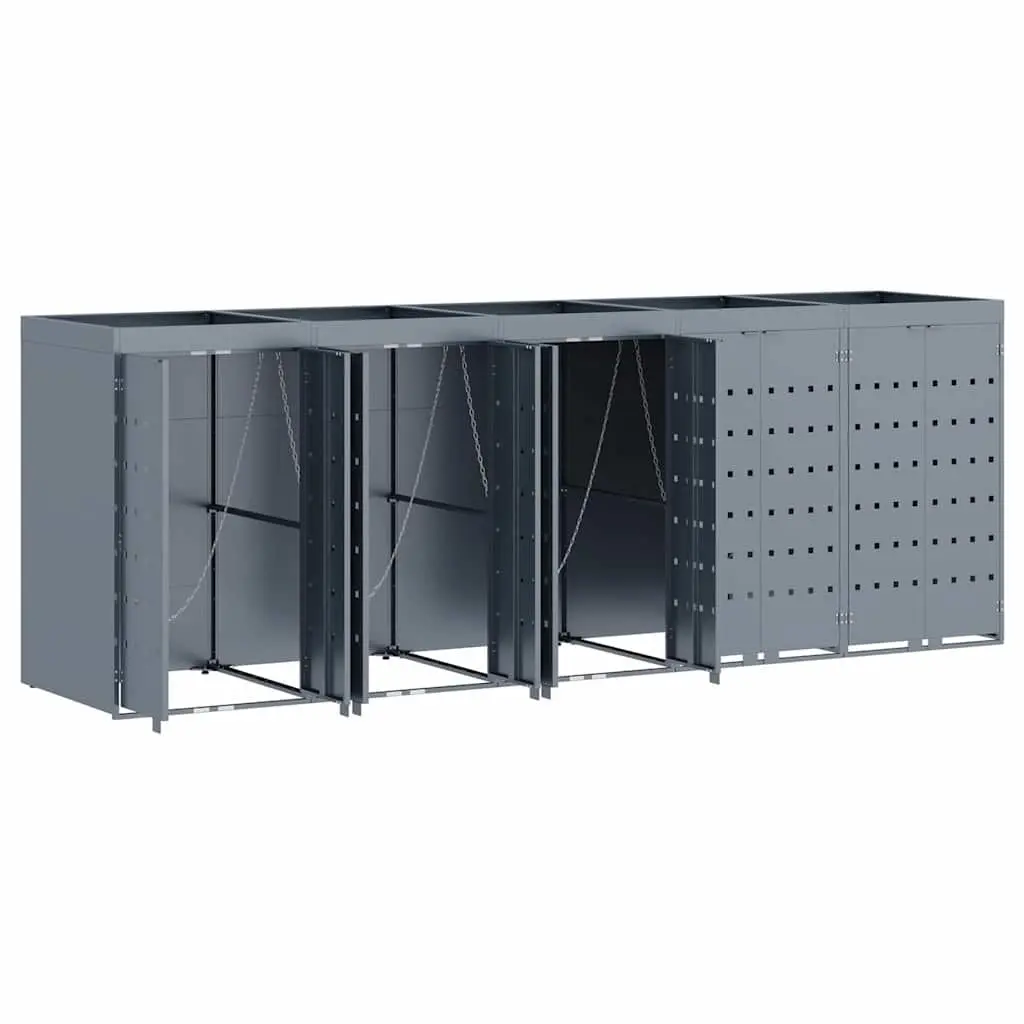 Wheelie Bin Storage Enclosure Light Grey Outdoor 5 Bins Powder-coated Steel Planter Roof