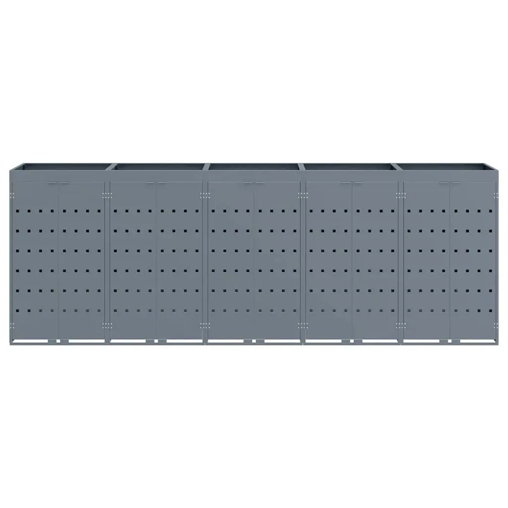 Wheelie Bin Storage Enclosure Light Grey Outdoor 5 Bins Powder-coated Steel Planter Roof