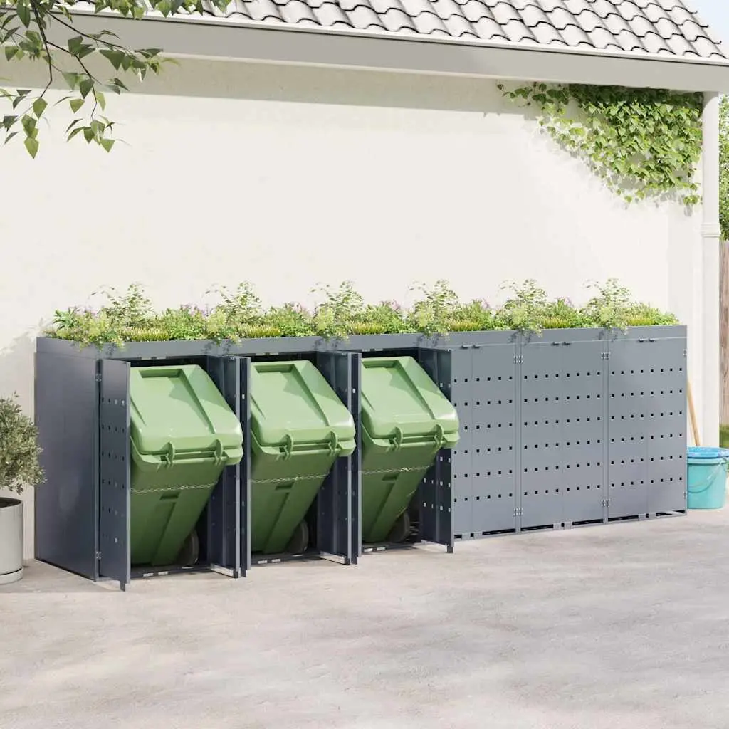 Wheelie Bin Storage Enclosure 6 Bins Light Grey Modern Garden Terrace Waste