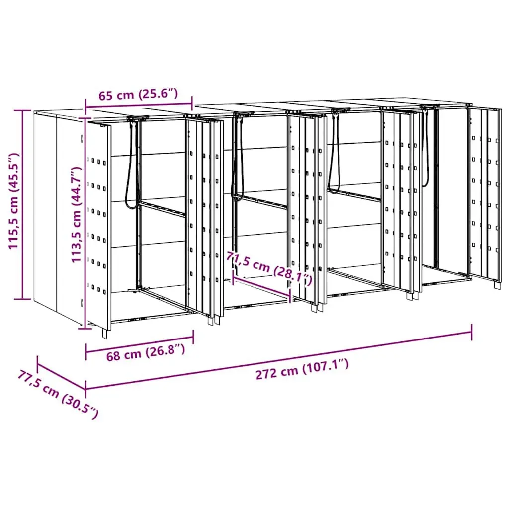 Wheelie Bin Storage Shed 3 Bins Outdoor Garden Waste Container Enclosure
