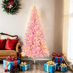 Pink Artificial Christmas Tree 180cm 300 LED Lights PVC Cone Design Indoor