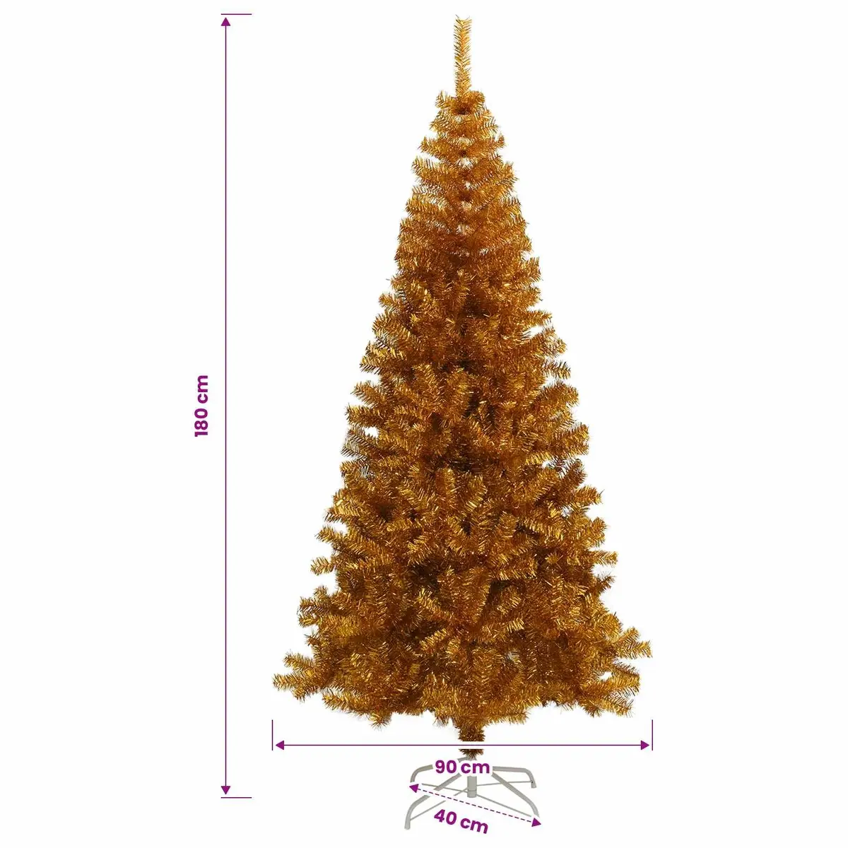 Artificial Christmas Tree Gold 180cm Cone Shape 300 LEDs Indoor Outdoor