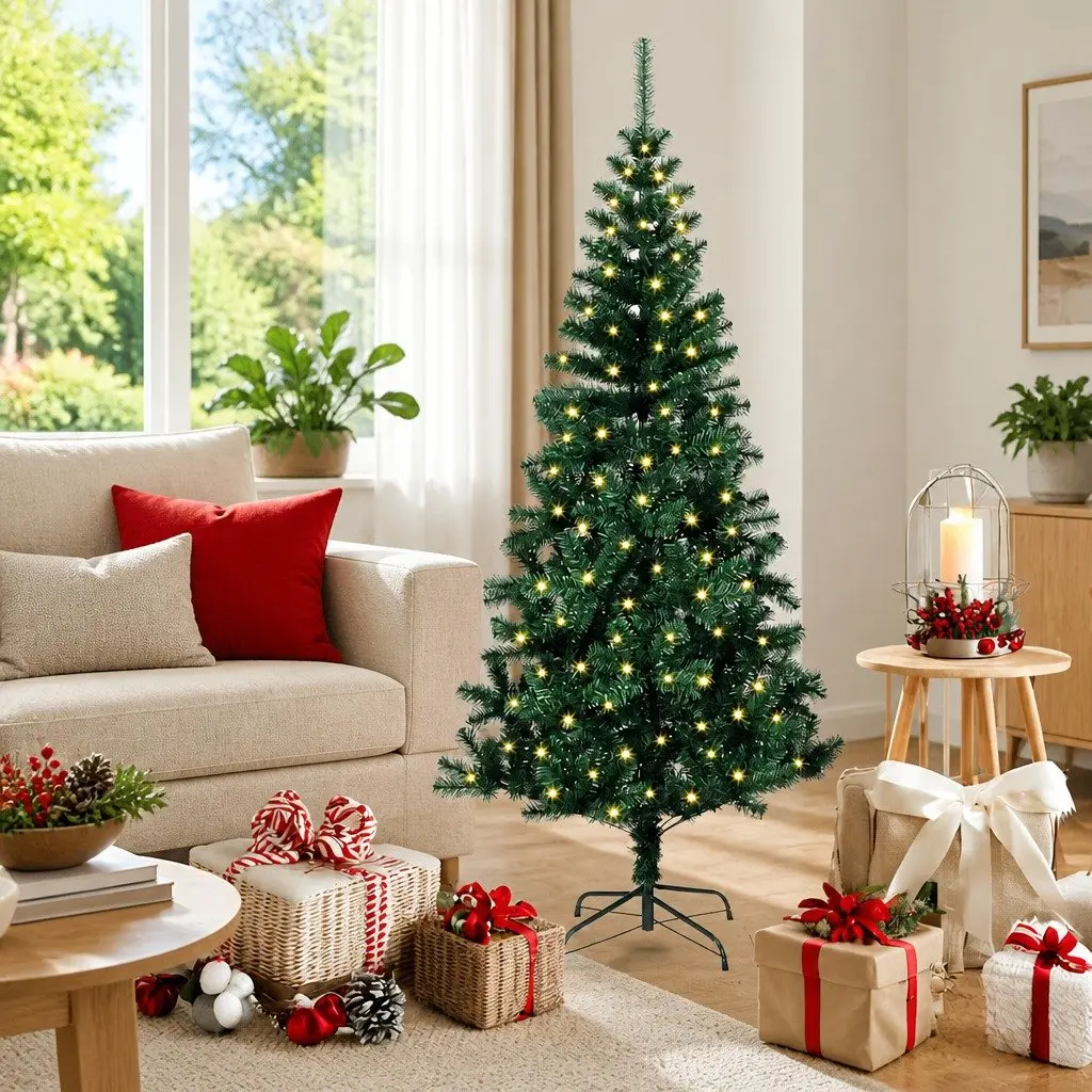 Artificial Pre-lit Christmas Tree Green 150cm Cone USB Powered LED Lights