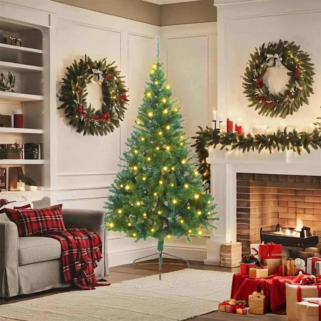 Artificial Pre-lit Christmas Tree 180 cm Green Cone LED Warm White Lights