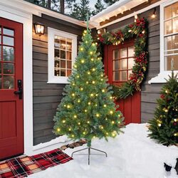Artificial Pre-lit Christmas Tree 210cm Green LED Lights Cone Shape Indoor