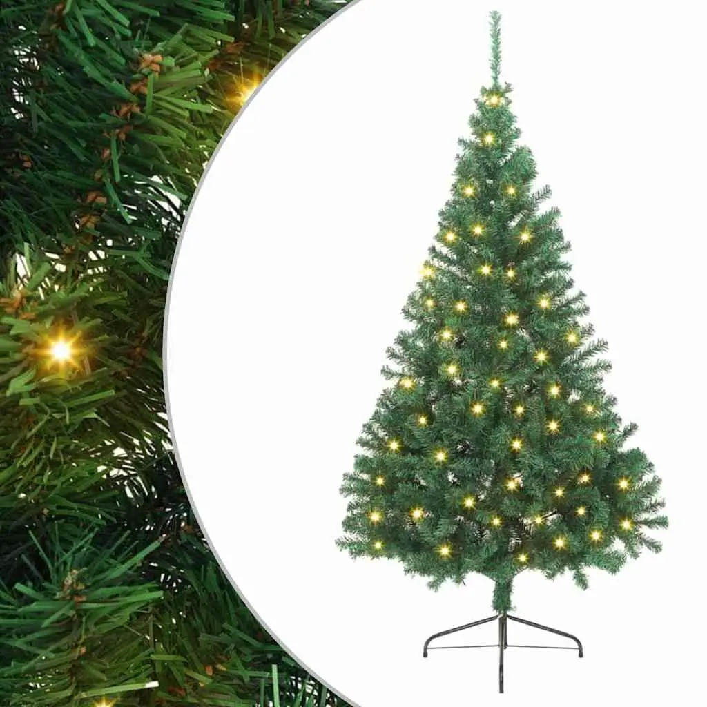 Artificial Pre-lit Christmas Tree Green 240cm Cone Shape LED Lights Indoor Outdoor