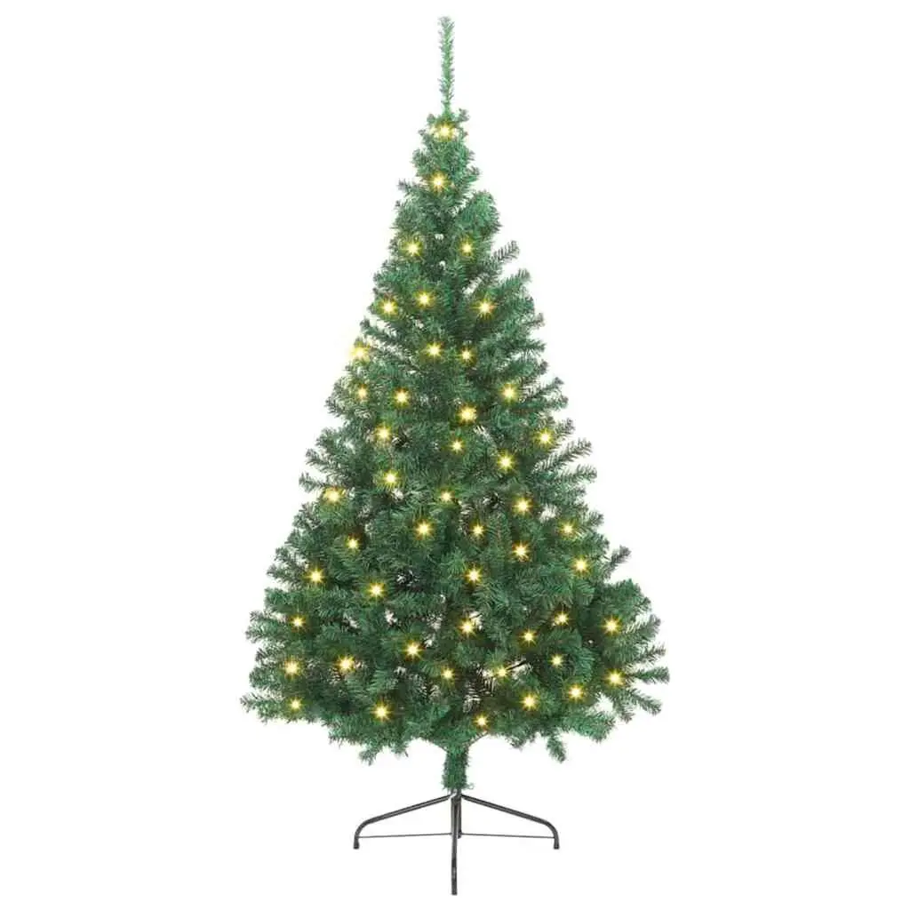 Artificial Pre-lit Christmas Tree Green 240cm Cone Shape LED Lights Indoor Outdoor